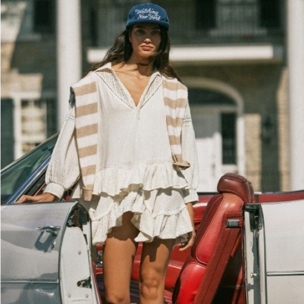 FREE PEOPLE Cream Into The Blue Stripe Sweater XS